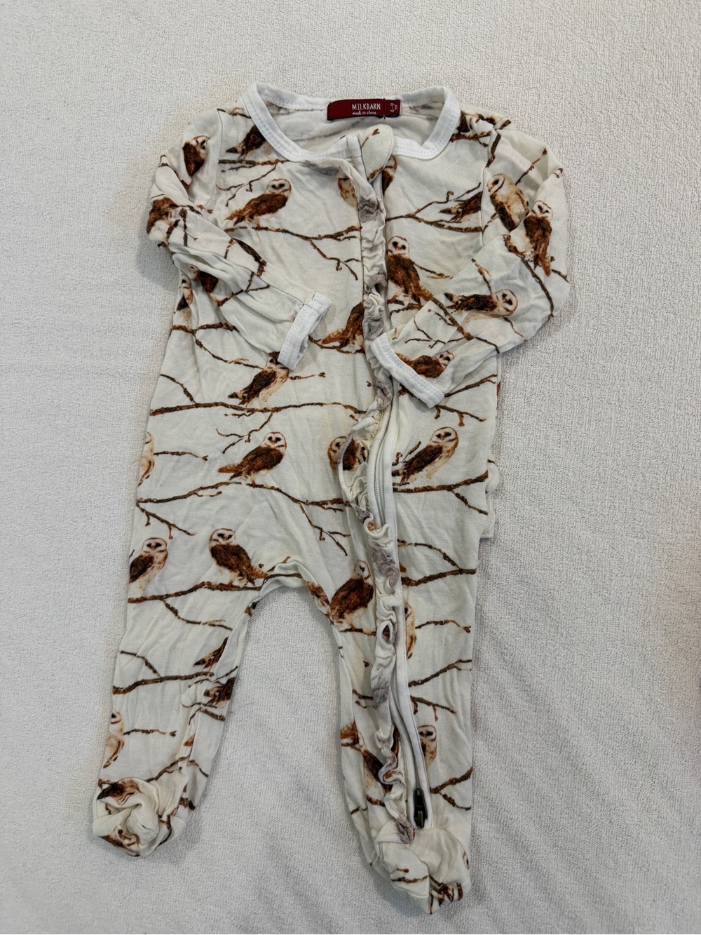 milkbarn 6-9M owl footed footies with matching hat